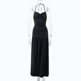 Halter Slim Fit Backless Hip Side Slit Maxi Dress