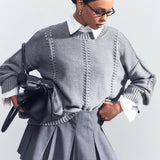 Casual Hollow Knit Crewneck Sweater
