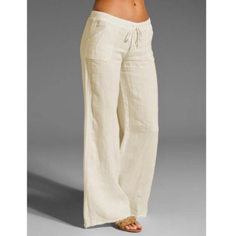 Women's Summer Linen Wide Leg Yoga Pants Elastic Waist Drawstring Pants