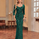 Long Sleeve Dress Heavy Work Maxi Dress Fishtail Sequin Slim Fishtail Bridesmaid Cocktail Evening Dress