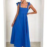 Solid Color Tube Top Maxi Lace up Dress