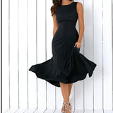 Plus Size Women Black A-line Party Sleeveless Pockets Dress