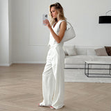 Autumn Cotton Linen White Suit Vest Long Pants Two-Piece Women's Elegant Commuter Outfit Suit