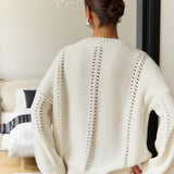 Casual Hollow Knit Crewneck Sweater