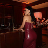 Hannah - Strapless Solid Leather Maxi Dress