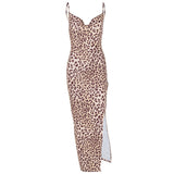 Leopard Print Sling Slim Fit Backless Split Dress