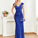 Sequined Champagne Evening Cocktail Slim Fit Fishtail Long Toast Dress