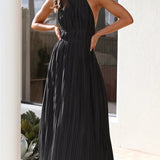Fresh off Shoulder Halter Lace up Personality Backless Maxi Dress