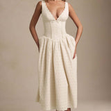 Heavy Embroidery Slim Fit Suspender Dress