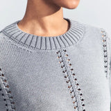 Casual Hollow Knit Crewneck Sweater