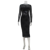 Bright Tube Top High Waist Package Hip Dress Mesh Blouse Three Piece Sets