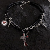 Hip-hop Dark Cross Rivet Triple Leather Chain Personality Necklace