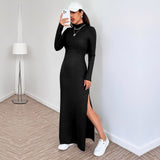 Simple  Backless Design Slim Fit Slit Midi Dress