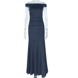 Wear Solid Color Elegant Tube Top Fairy Dress Zipper Raglan Sleeve off Neck Length Dress