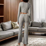 New Forgiving Long Sleeve Cropped Long Pants Casual Set Suit
