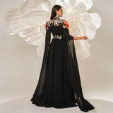 High End Turtleneck Long Cocktail Embroidered Evening Dress Bridesmaid Dress Waist Controlled Large Hem