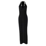 V neck Backless Lace up Slim Fit Pleated Dress
