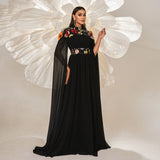 High End Turtleneck Long Cocktail Embroidered Evening Dress Bridesmaid Dress Waist Controlled Large Hem