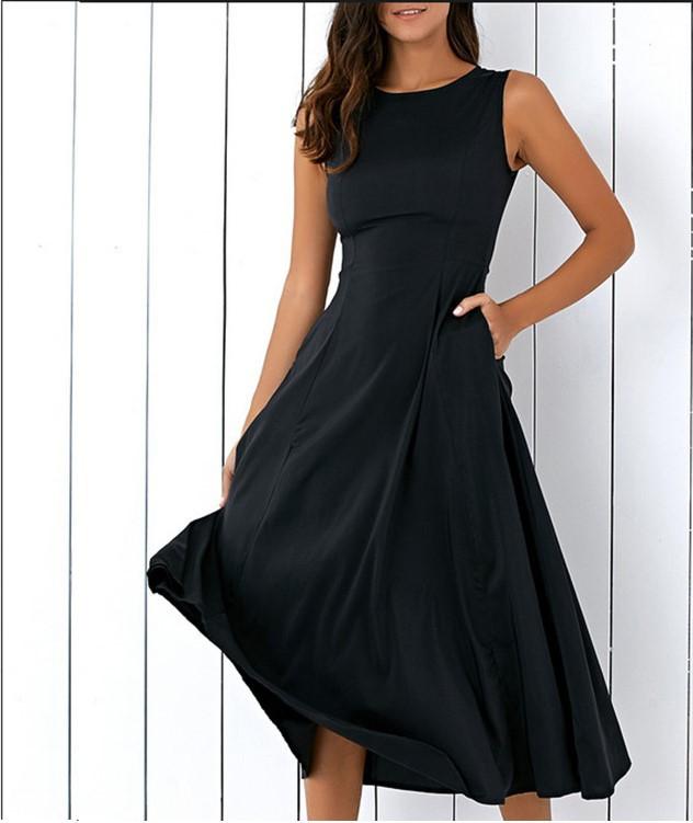 Plus Size Women Black A-line Party Sleeveless Pockets Dress