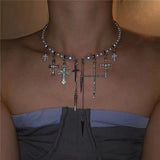 Trendy Cross Rivet Tassel Pearl Beaded High-end Luxury Necklace