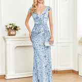 Sequined Champagne Evening Cocktail Slim Fit Fishtail Long Toast Dress