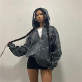 Y2k Zip Up Hoodies Vintage Star Print Sweatshirts