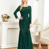 Dress Long Sleeve round Neck Slim Fit Fishtail Bridesmaid Cocktail Evening Dress for Toasting Elegant