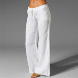 Women's Summer Linen Wide Leg Yoga Pants Elastic Waist Drawstring Pants