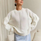 Casual Hollow Knit Crewneck Sweater