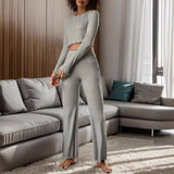 New Forgiving Long Sleeve Cropped Long Pants Casual Set Suit