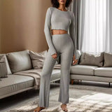 New Forgiving Long Sleeve Cropped Long Pants Casual Set Suit