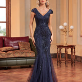Green Beaded Dress Long Slim Fishtail Bridesmaid Cocktail Evening Dress for