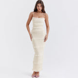High Elastic Sequin Lace Slim Fit Backless Maxi Dress Cami Dress