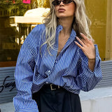 Patchwork Striped Loose Long Sleeve Blouse