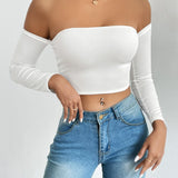 Off Shoulder Crop T-Shirt Long Sleeve Spring & Fall Crop Top