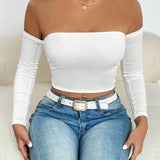 Off Shoulder Crop T-Shirt Long Sleeve Spring & Fall Crop Top