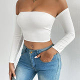 Off Shoulder Crop T-Shirt Long Sleeve Spring & Fall Crop Top