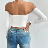 Off Shoulder Crop T-Shirt Long Sleeve Spring & Fall Crop Top