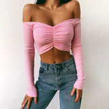 Off Shoulder Long Sleeve Knit T Shirt