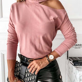 Off Shoulder Solid O Neck Plus Size Sexy Slim Tshirt