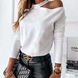 Off Shoulder Solid O Neck Plus Size Sexy Slim Tshirt