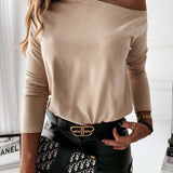 Off Shoulder Solid O Neck Plus Size Sexy Slim Tshirt