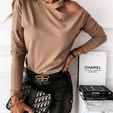Off Shoulder Solid O Neck Plus Size Sexy Slim Tshirt