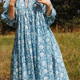Oversized Elegant Floral Printed Fashion Lantern Sleeve Boho Dress