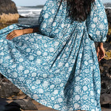 Oversized Elegant Floral Printed Fashion Lantern Sleeve Boho Dress