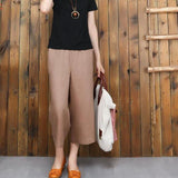 Women's linen cropped palazzo pants wide leg summer causal pants