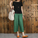 Women's linen cropped palazzo pants wide leg summer causal pants