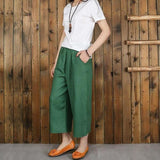 Women's linen cropped palazzo pants wide leg summer causal pants