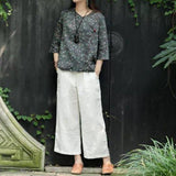 Women's linen cropped palazzo pants wide leg summer causal pants