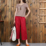 Women's linen cropped palazzo pants wide leg summer causal pants